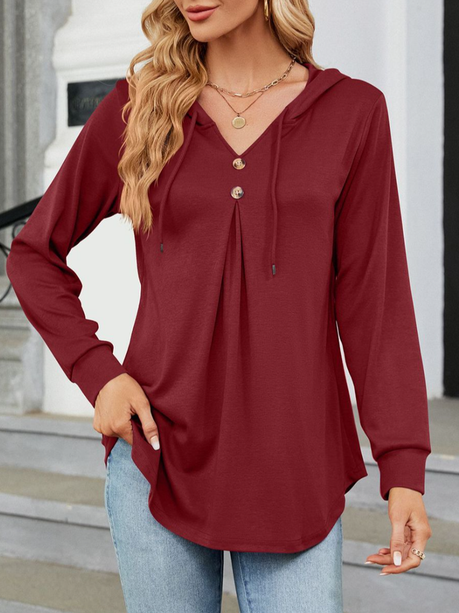 Hooded Jersey Plain Casual Hoodie