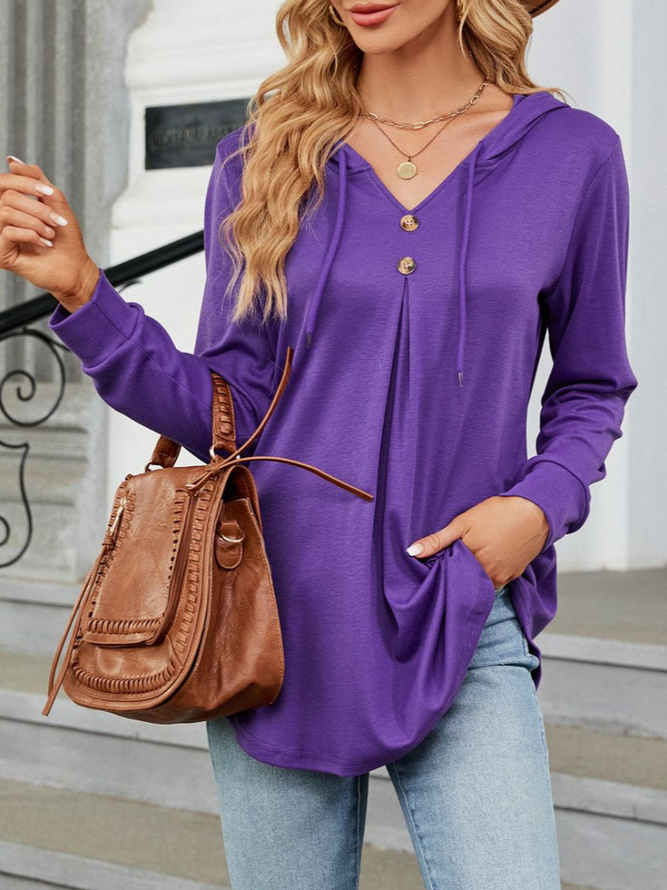 Hooded Jersey Plain Casual Hoodie