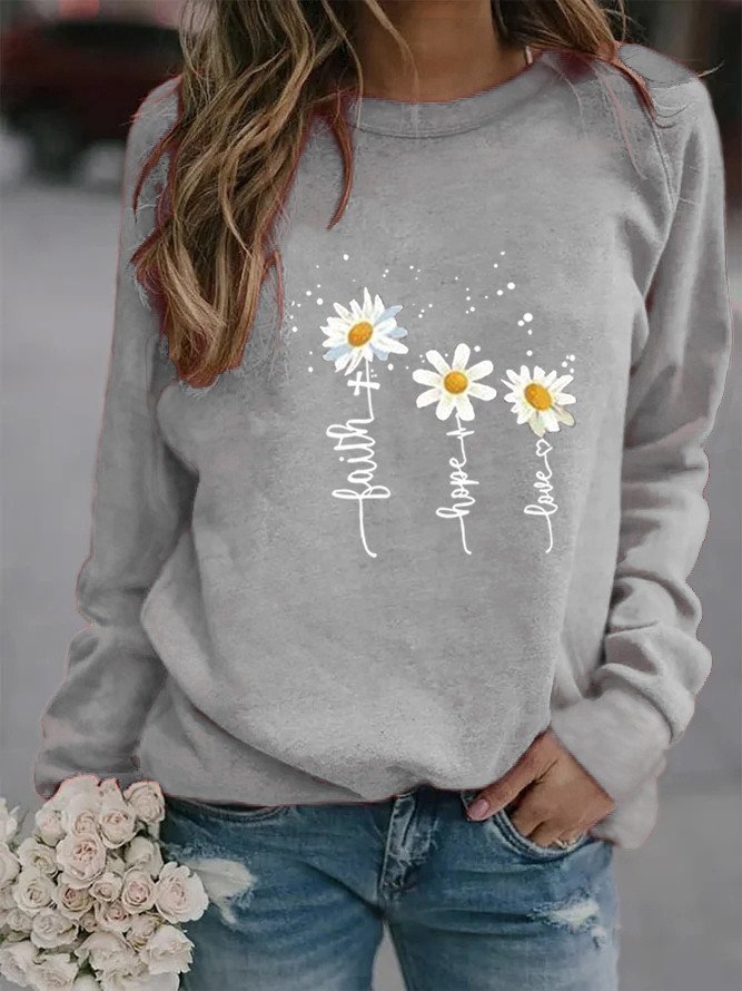 Floral Casual Loose Crew Neck Sweatshirt