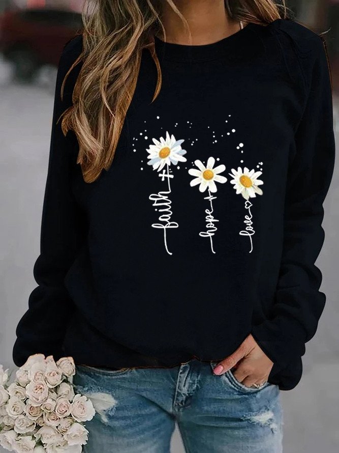 Floral Casual Loose Crew Neck Sweatshirt