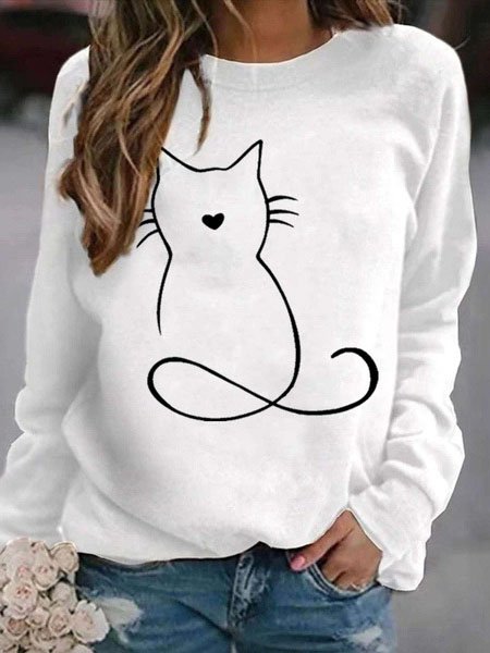 Crew Neck Loose Cat Casual Sweatshirt