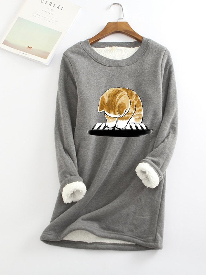 Crew Neck Casual Loose Fleece Sweatshirt
