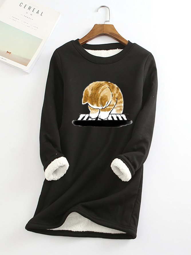 Crew Neck Casual Loose Fleece Sweatshirt