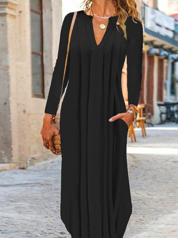 Casual Plain Ruched Notched Dress