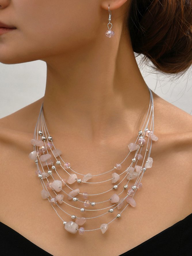 Boho Turquoise Beads Layered Necklace Earrings Set
