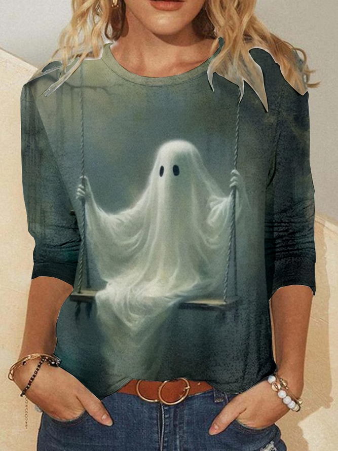 Women's Funny Ghost Crew Neck Casual Shirt