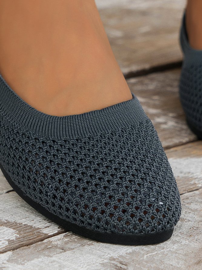 Breathable Mesh Fabric Plain Hollow Out Slip On Casual Shallow Shoes