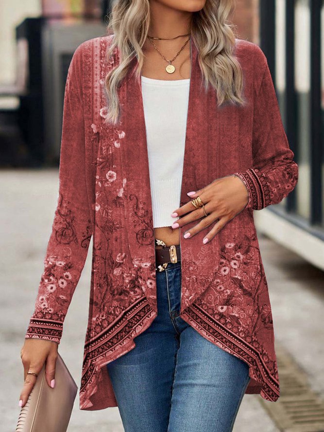 Vintage Ethnic Jersey Loose H-Line Casual Knitted Long Sleeve Kimono