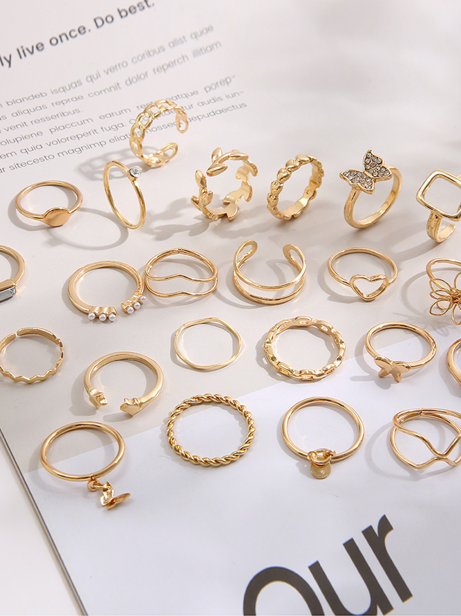 Creative personality geometric metal style stacked joint ring cross-border new European  alloy ring 23-piece set