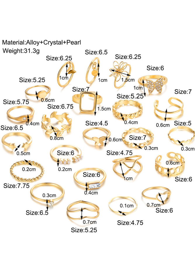 Creative personality geometric metal style stacked joint ring cross-border new European  alloy ring 23-piece set