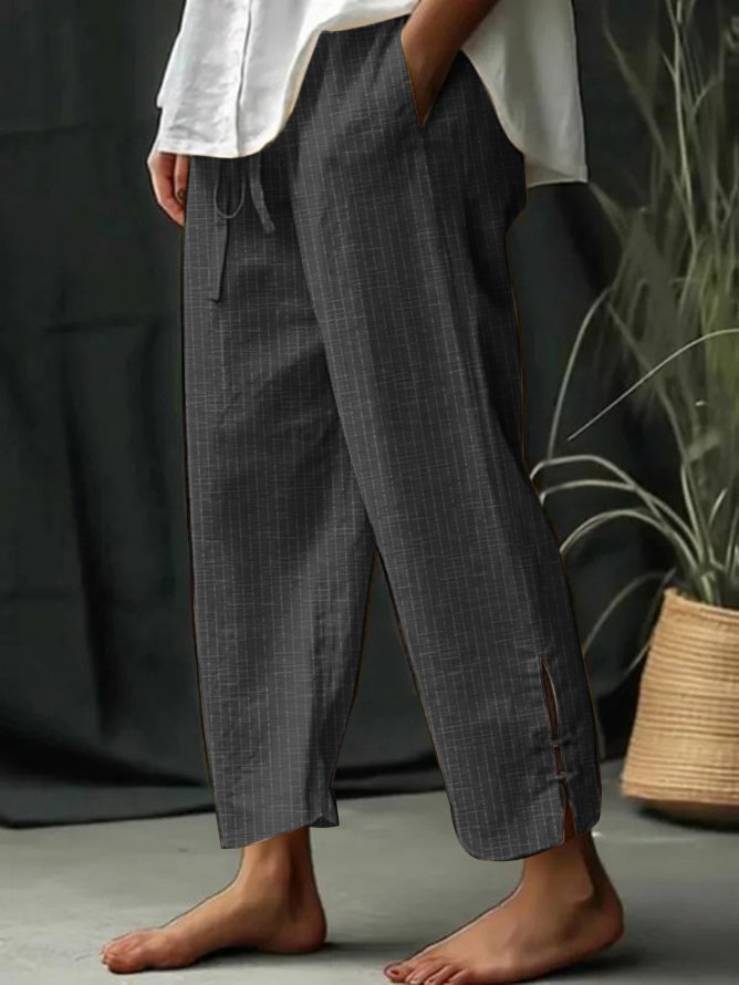 Loose Casual Striped Straight Pants With Pockets