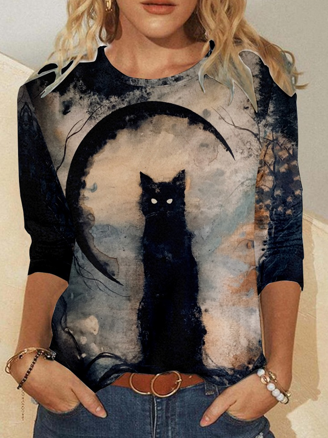 Women's Black Cat Casual Shirt