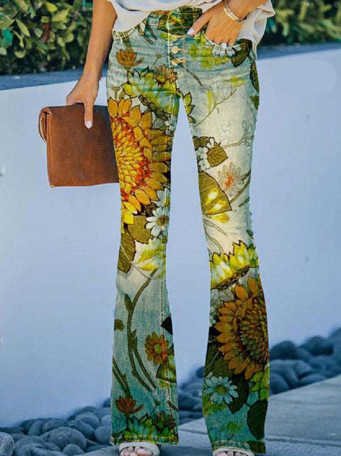 Casual Floral Regular Fit Jeans
