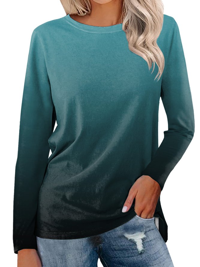 Color Block Casual Crew Neck Loose T-Shirt