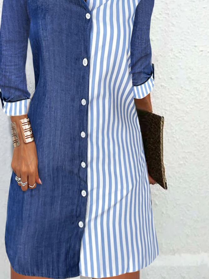 Casual Striped Buckle Loose Dress