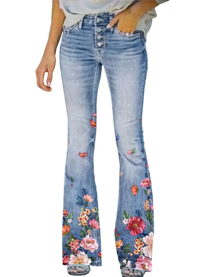 Casual Floral Regular Fit Jeans