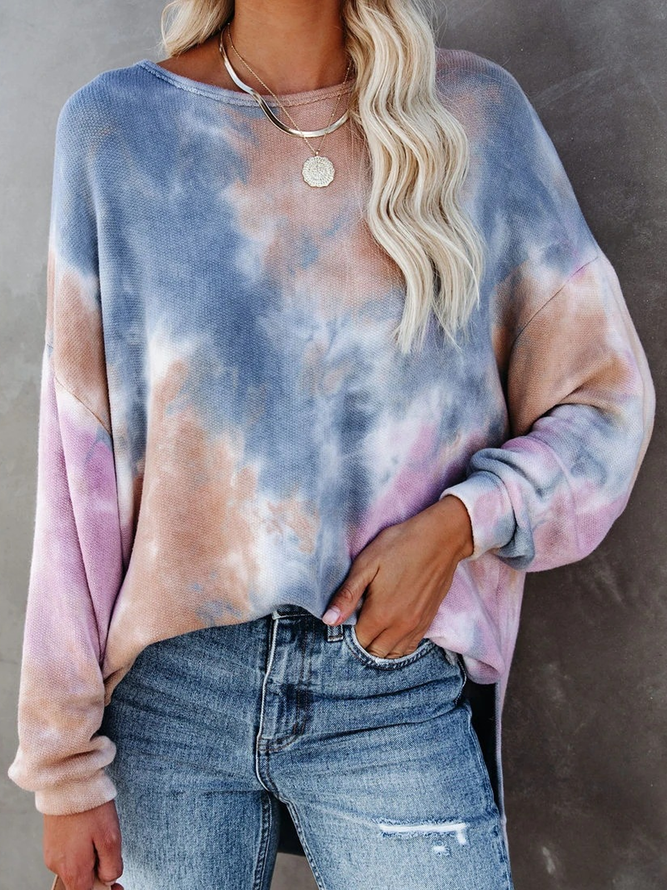 Tie-Dye Pattern Crew Neck Casual Sweatshirt