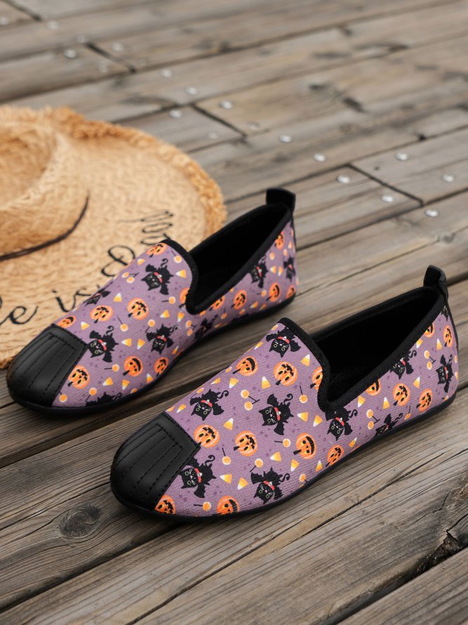 Women's Halloween Horror Pumpkin Skull Print Slip-on Shoes
