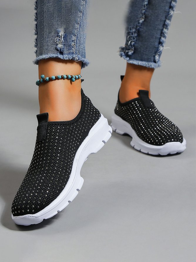 Rhinestone Breathable Mesh Fabric Slip On Sneakers