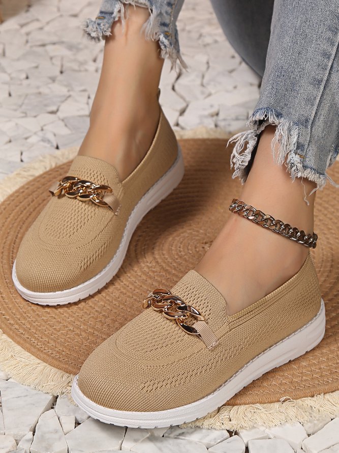 Casual Chain Decor Slip On Flyknit Sneakers