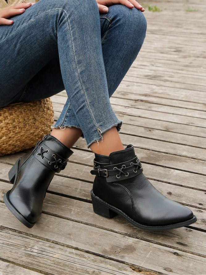 Vintage Braided Buckle Block Heel Boots