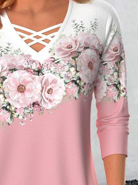 Plus Size Casual Floral Loose T-Shirt