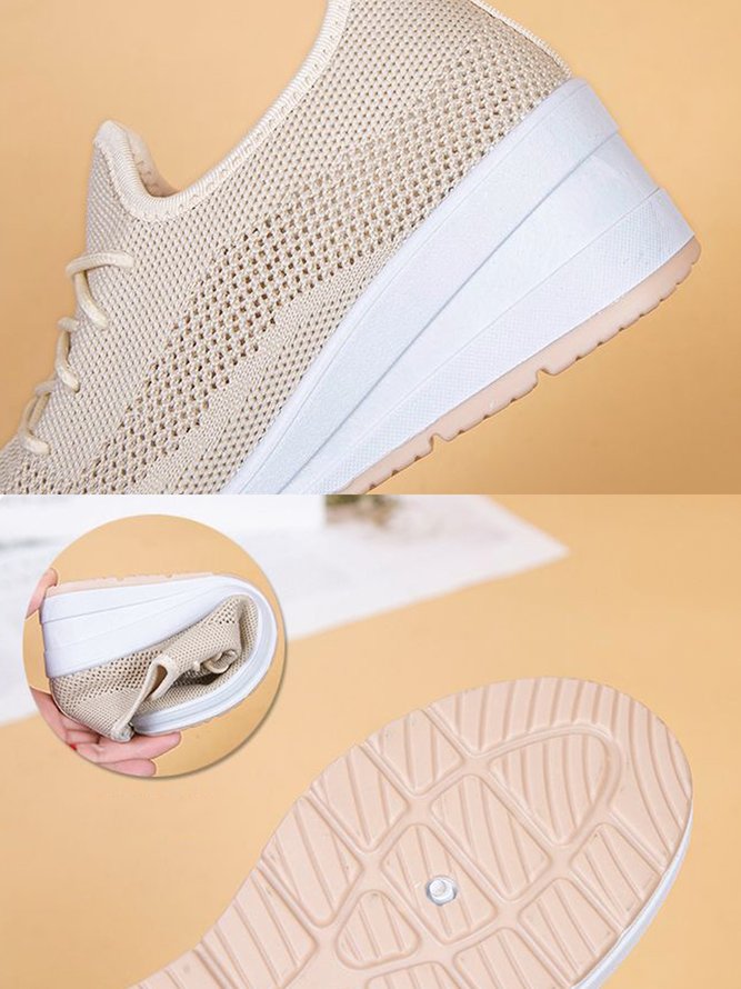 Casual Lace-up Decor Breathable Flyknit Wedge Heel Slip On Sneakers
