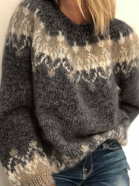 Wool/Knitting Casual Crew Neck Sweater