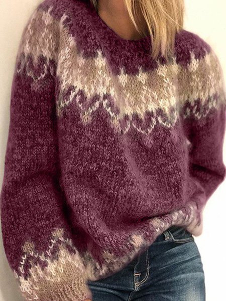 Wool/Knitting Casual Crew Neck Sweater