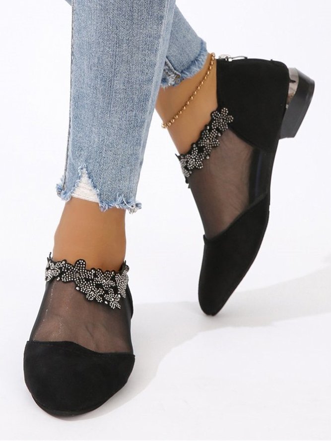 Black Mesh Rhinestone Urban Flats