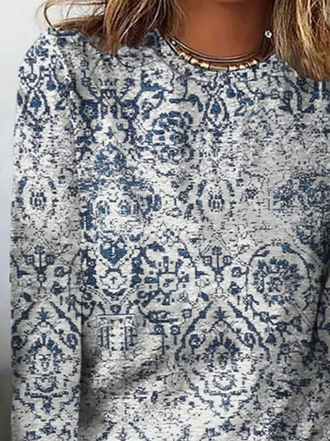 Plus Size Crew Neck Ethnic Jersey Casual T-Shirt