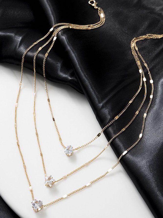 Multi Layer Pentagram Love Water Drop Pendant Necklace