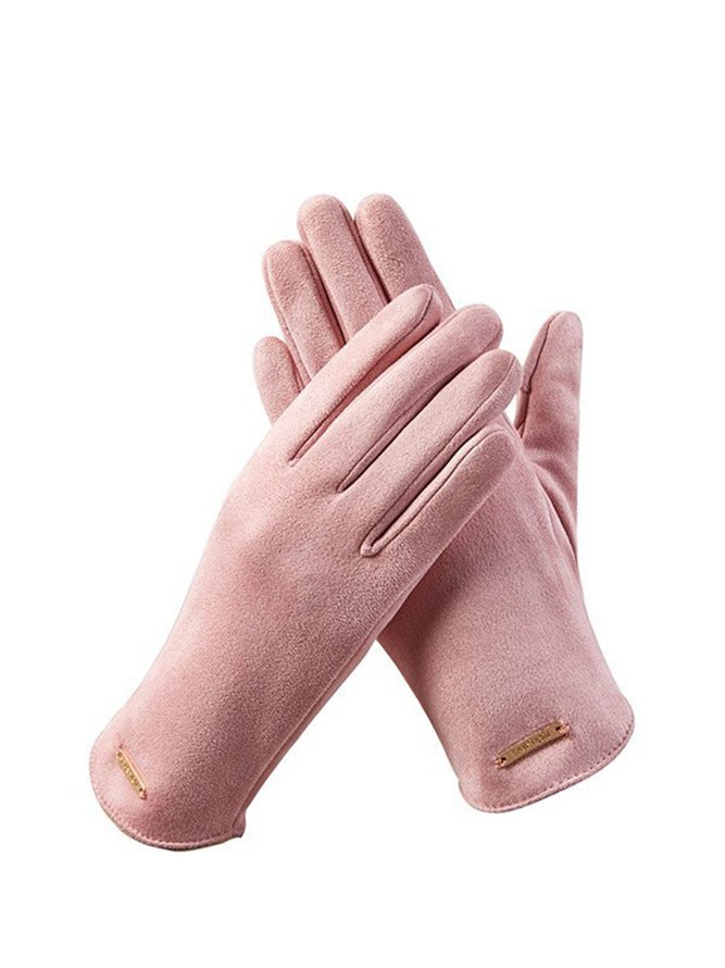Bowknot Lapel Fur Fleece Warm Elegant Gloves