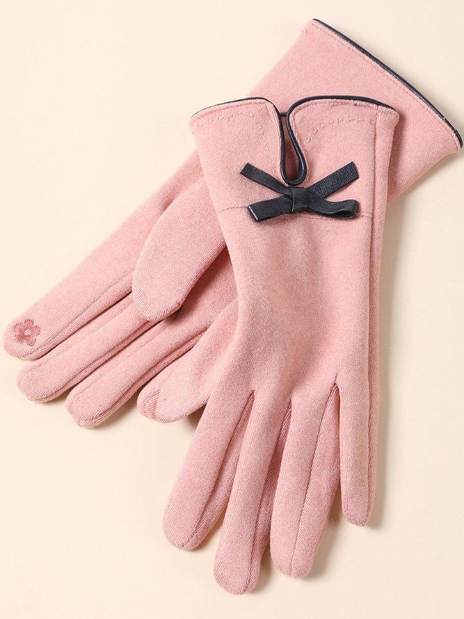Bowknot Lapel Fur Fleece Warm Elegant Gloves