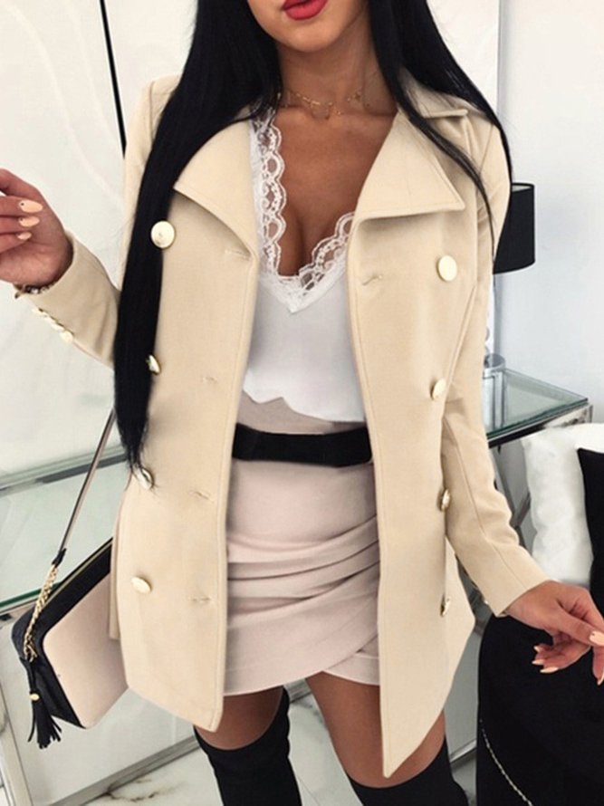 Casual Lapel Collar Woolen Plain Coat