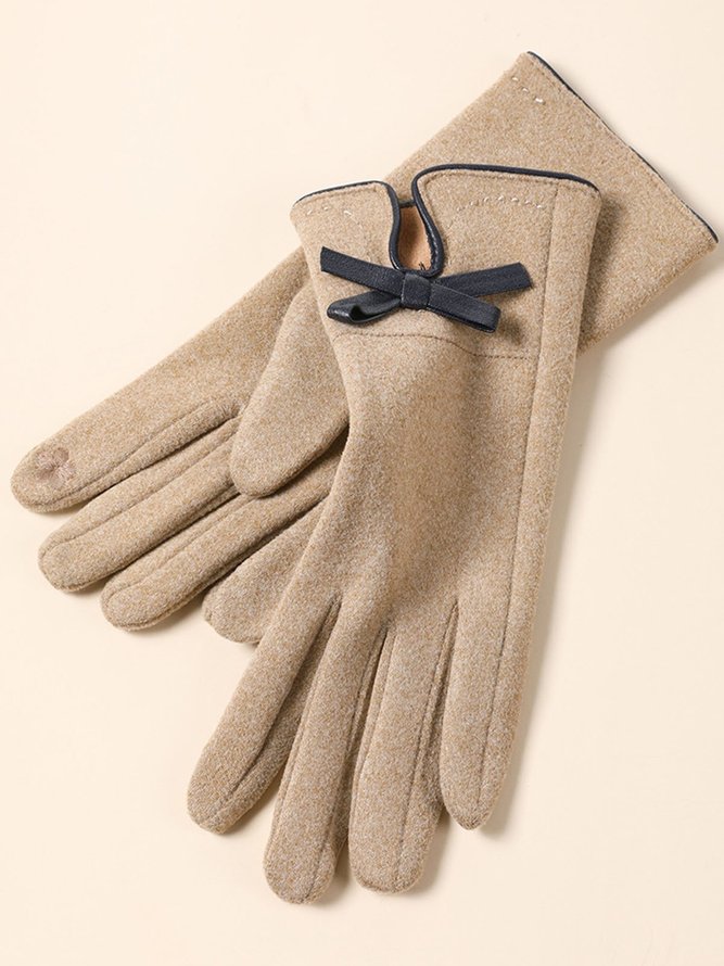 Bowknot Lapel Fur Fleece Warm Elegant Gloves