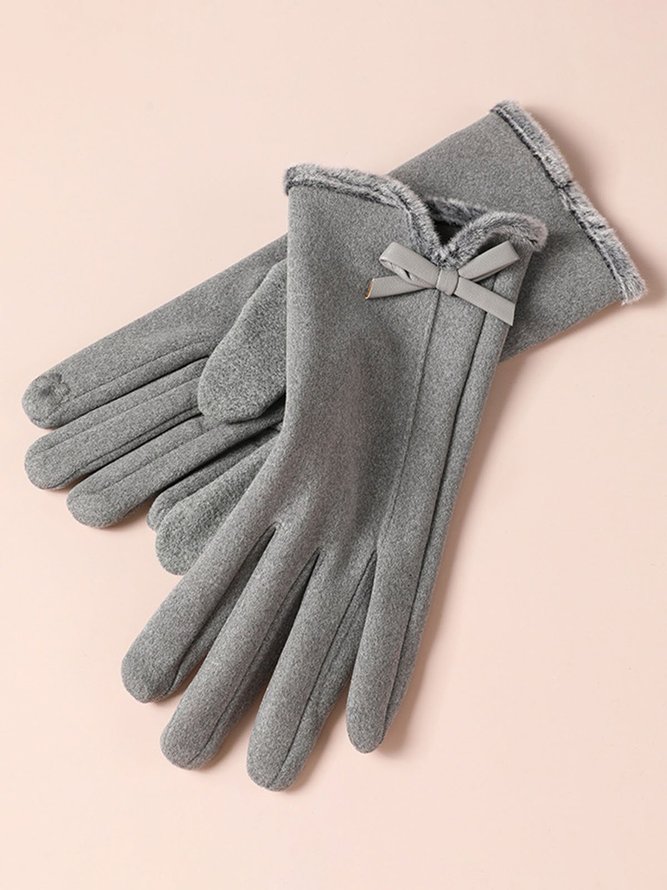 Bowknot Lapel Fur Fleece Warm Elegant Gloves