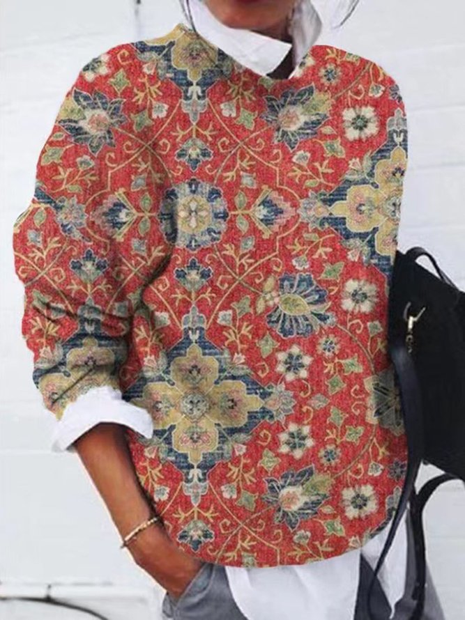 Casual Floral Crew Neck Sweatshirt