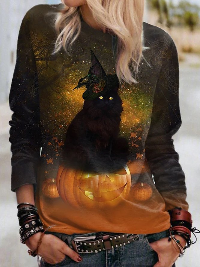 Crew Neck Casual Halloween T-Shirt