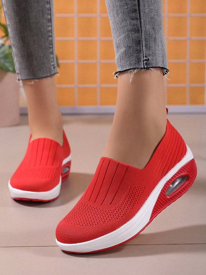 Breathable Air Cushion Platform Slip On Flyknit Sneakers
