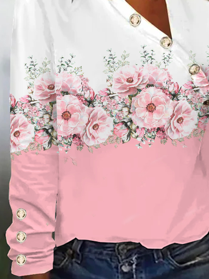 Floral Loose Asymmetrical Casual T-Shirt