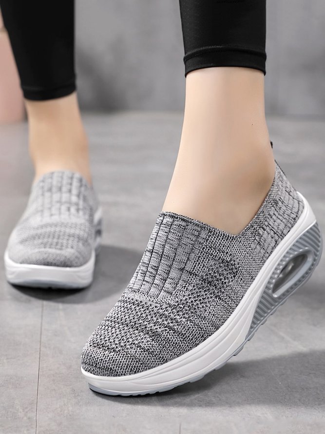 Breathable Air Cushion Platform Slip On Flyknit Sneakers