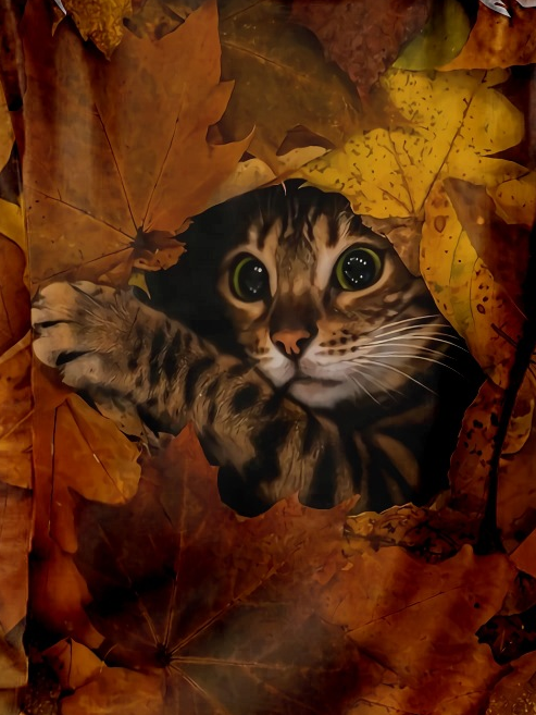 Halloween Women's Fall Cat Maple Leaf Print Casual Long Sleeve H-Line Shirt