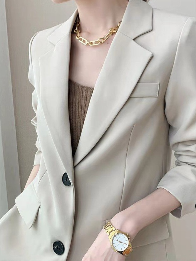 Plain Buckle Long Sleeve Casual Blazer