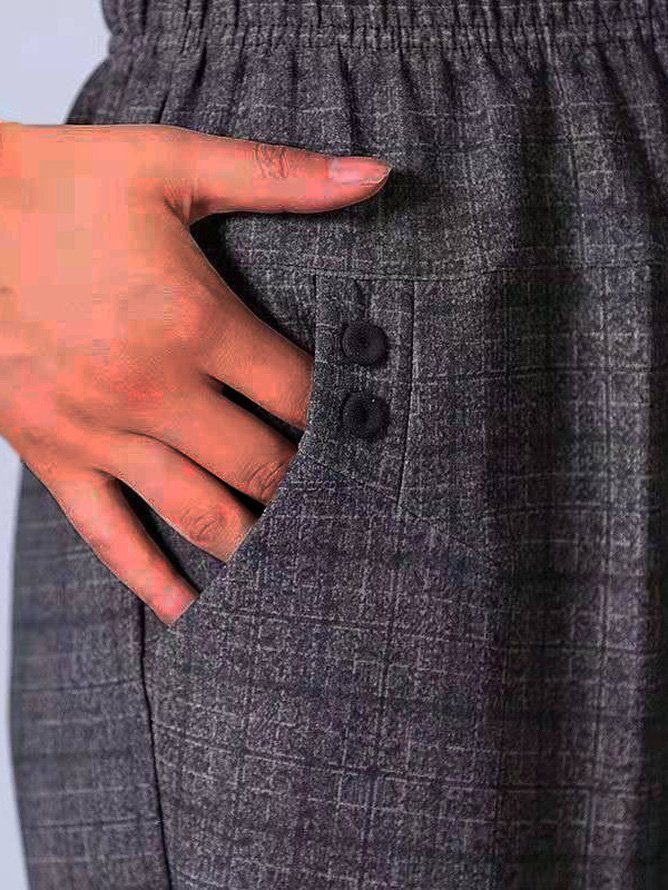 Casual Loose Plain Elastic Band H-Line Straight Pants With Pockets