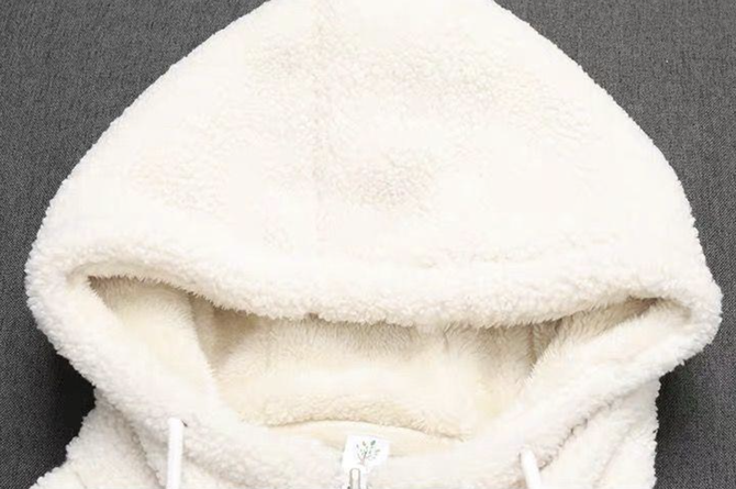 Color Block Long Sleeve Fluff/Granular Fleece Fabric Casual Hoodie Teddy Jacket