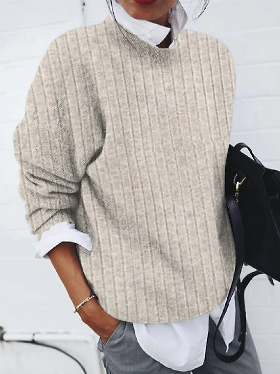 Loose Casual Crew Neck Plain Sweatshirt