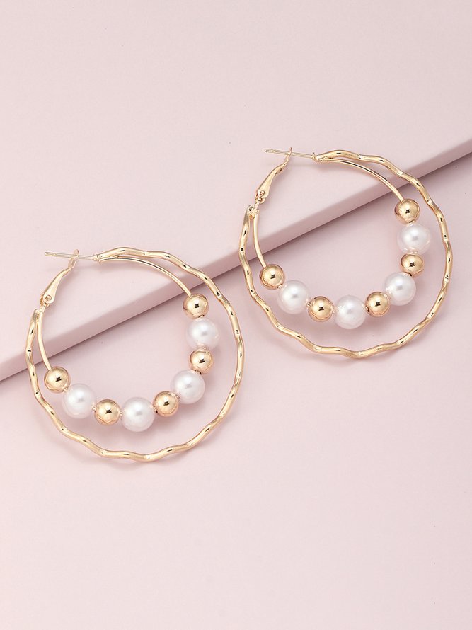 Elegant Double Layer Beaded Imitation Pearl Hoop Earrings
