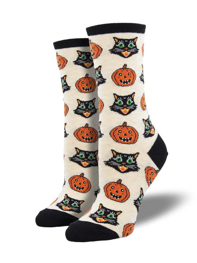 Halloween Pumpkin Owl Over the Calf Socks