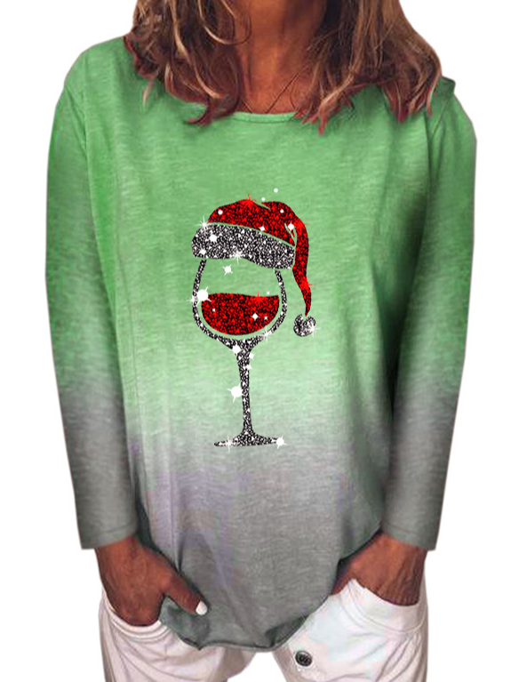 Christmas Ombre Casual Crew Neck T-Shirt